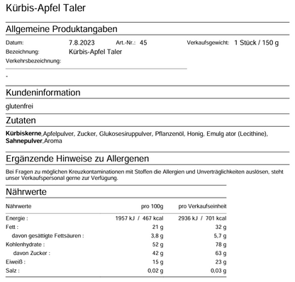 Steirische Kürbis-Apfel Taler - 1x150g